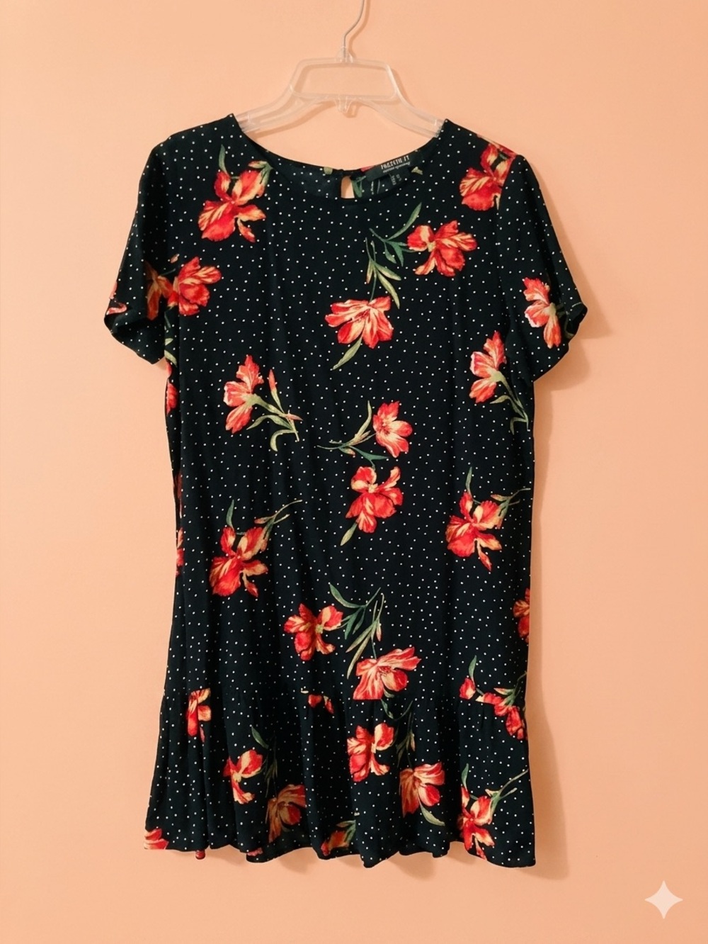 Forever 21 Floral Polka Dot Drop Waist Shift Dress
